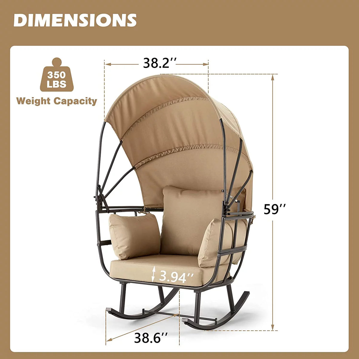 Patio Rocking Sofa Chair with Folding Canopy and Cushion G81641