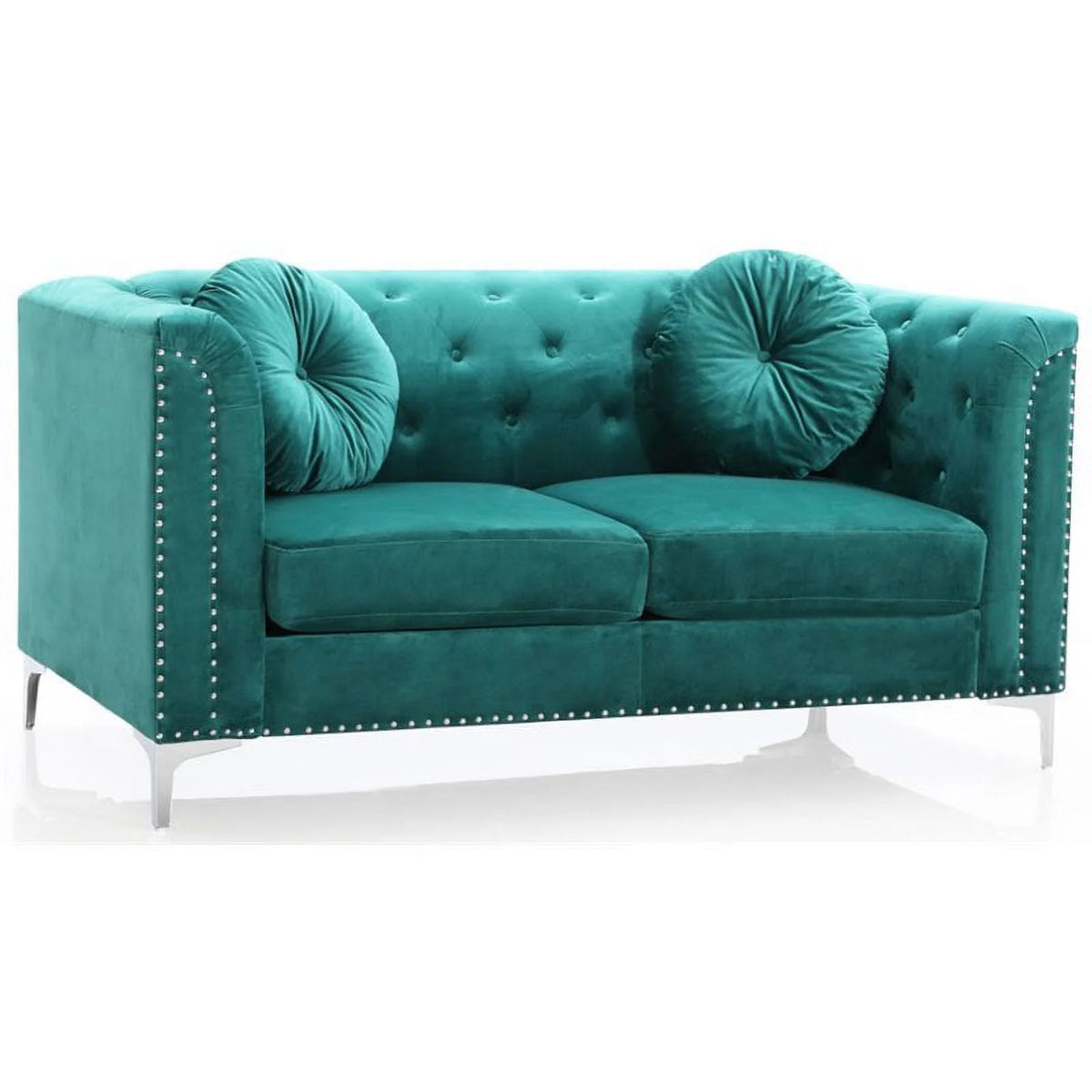 Velvet Sofa Chaise and Loveseat 2-Piece Set in Green V70021