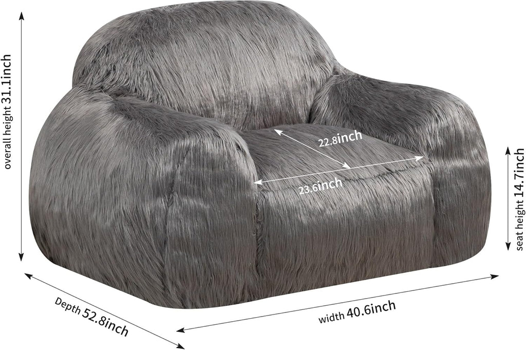 Grey Long Hair Single Bean Bag Chair M1369