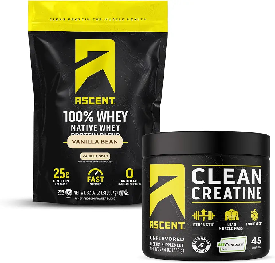 100% Whey Protein Powder Vanilla Bean 2 lb & Creatine Monohydrate Powder Unflavored 45 Servings T3671