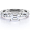 18K White Gold Plated Emerald Cut Moissanite Wedding Set U712