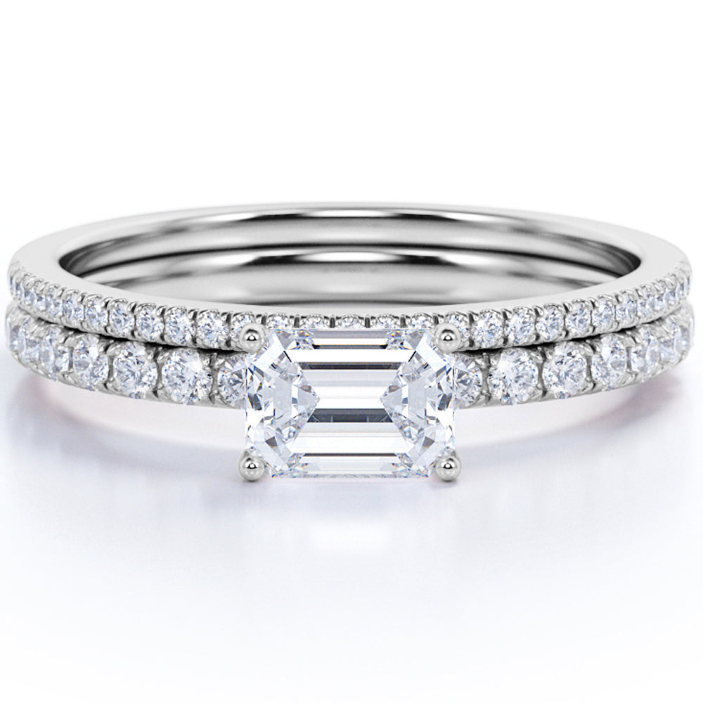 18K White Gold Plated Emerald Cut Moissanite Wedding Set U712