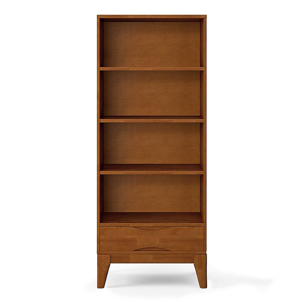 Solid Hardwood Mid-Century Modern Bookcase with Storage in Teak Brown W57458
