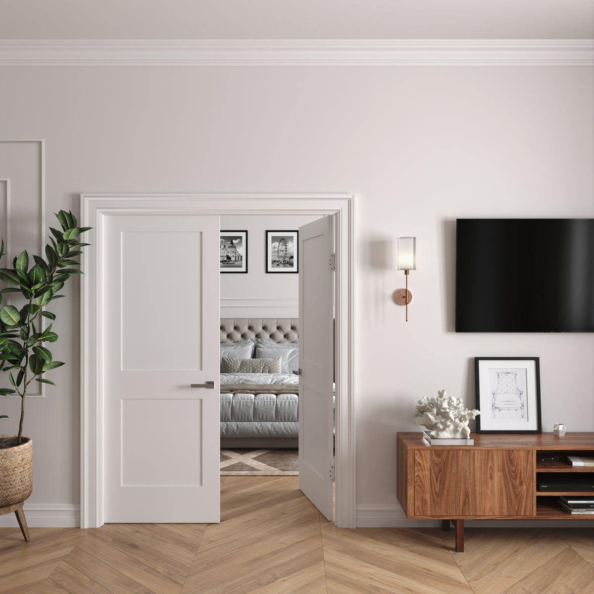 Solid Core Double Prehung French Door with Oil Rubbed Bronze Hinges M6249