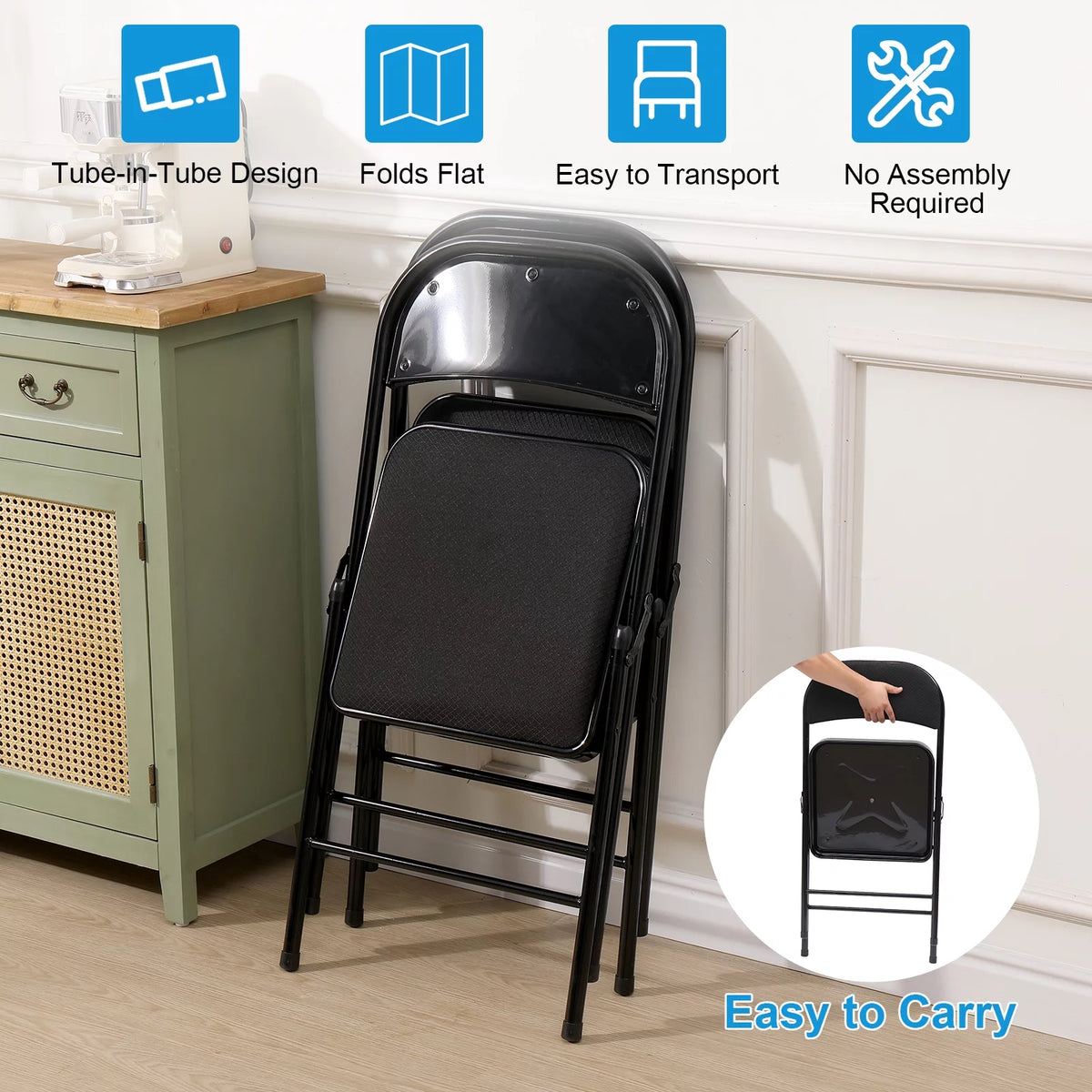 Black Fabric Padded Folding Chair 6 Pack D660