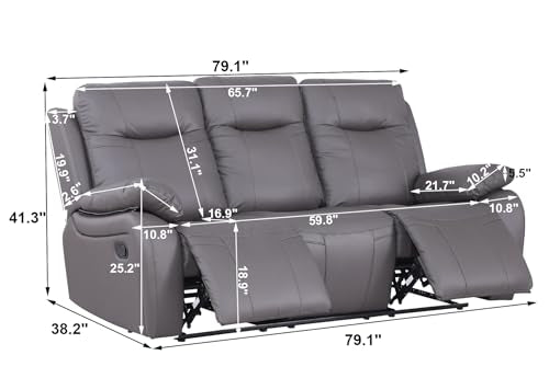 Black Oversized Manual Leather Recliner Sofa Couch with Cup Holders U6950