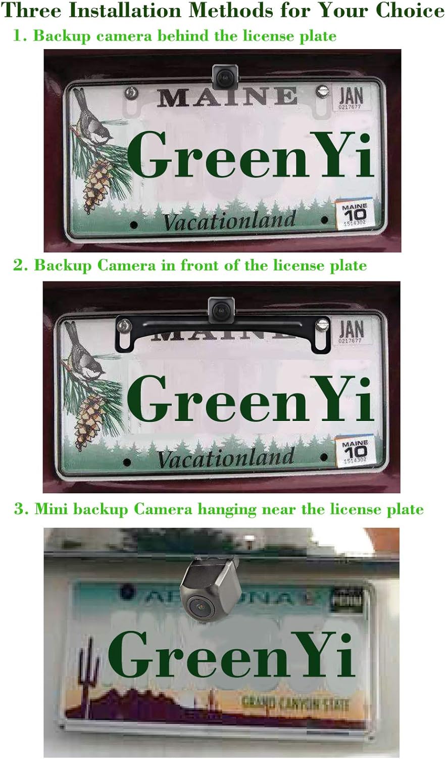 License Plate Backup Camera with Dynamic Moving Guide Line, Waterproof Night Vision Rear View Camera Pack of 2 A662517