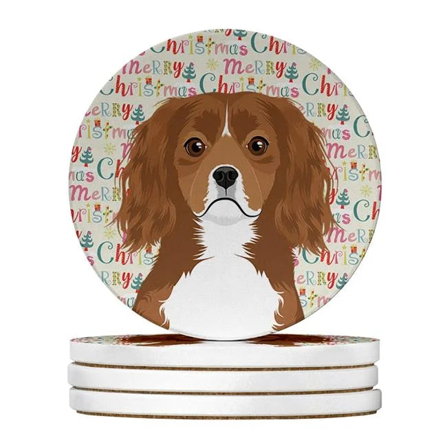 4 x 4 in. Cavalier King Charles Spaniel Christmas Coasters Pack of 4 I880130