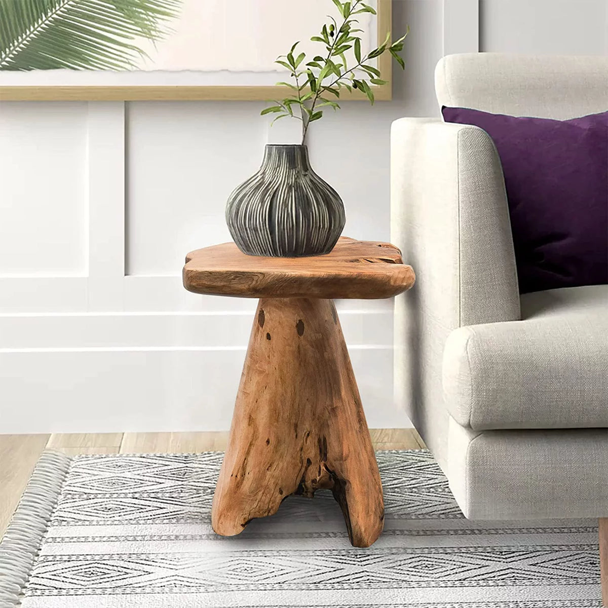 Natural Irregular Shape Solid Cedar Wood End Table 14"x13"x18"H Z2079