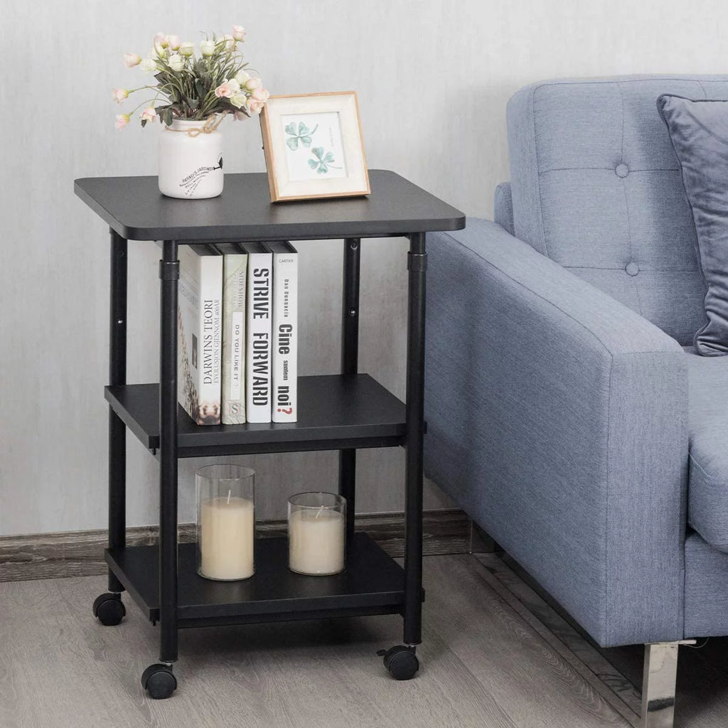 3-Tier Adjustable Rolling Printer Stand with 2 Storage Shelves A3810