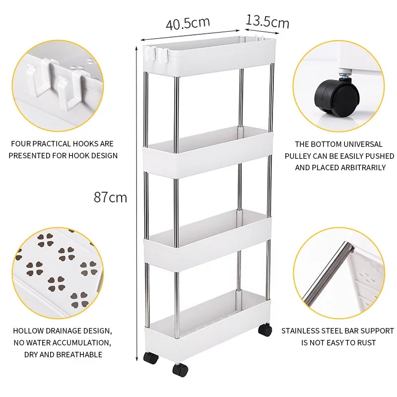 4 Tier Slim Storage Cart Mobile Shelving Unit Organizer U4085