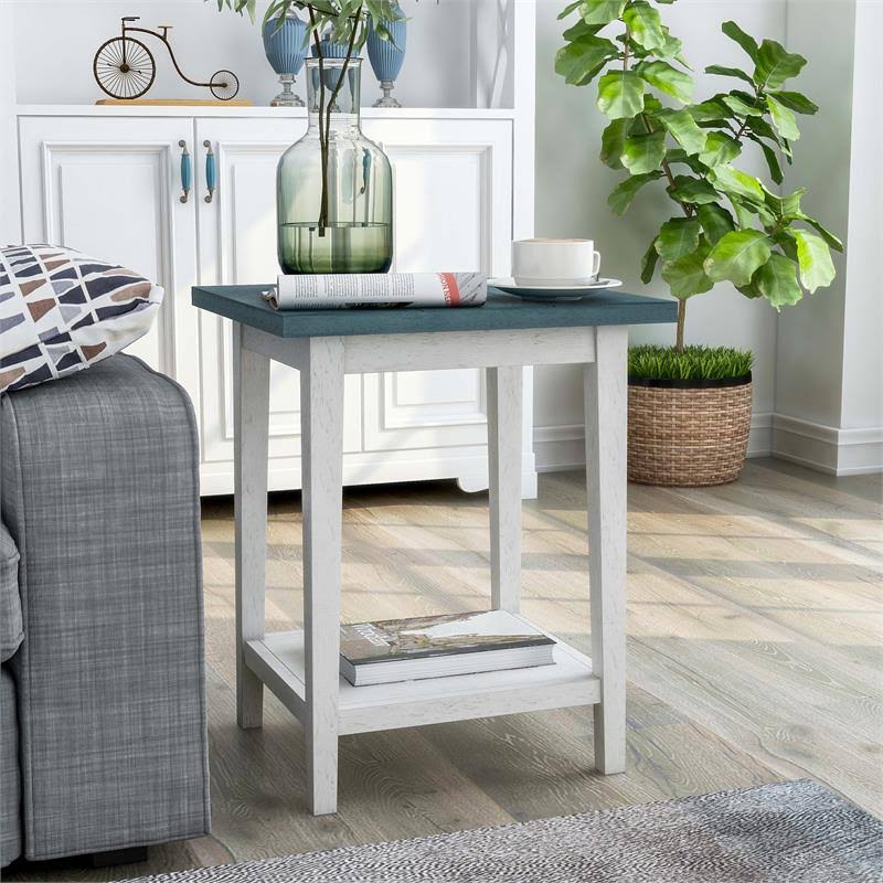 Blue Wood 1-Shelf Side Table Set of 2 Q554