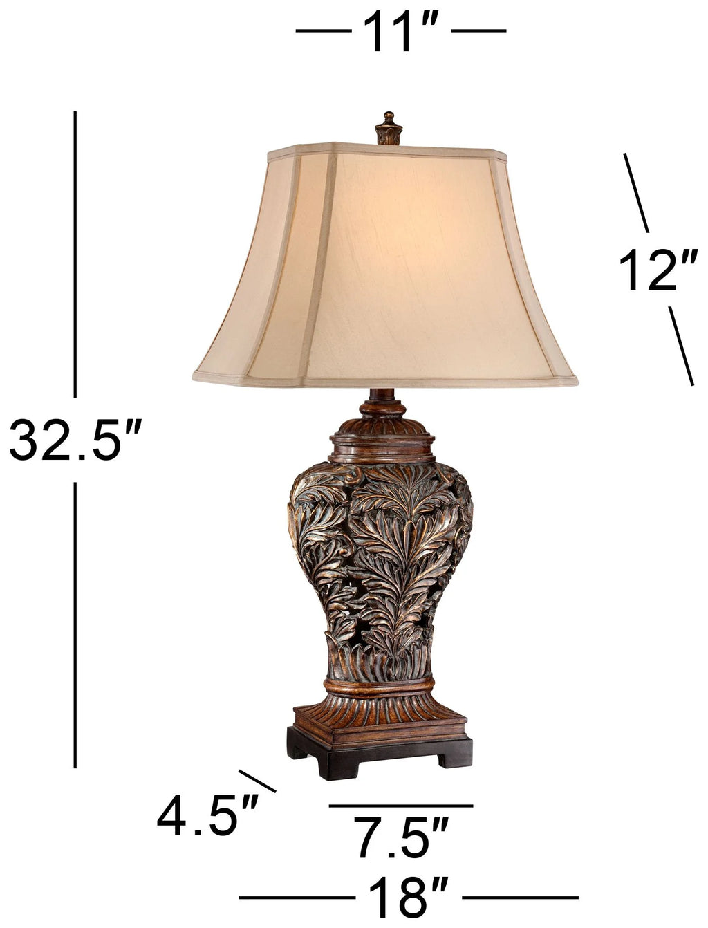 Traditional Table Lamps 32.5" Tall Set of 2 Bronze Tan Rectangular Shade P660