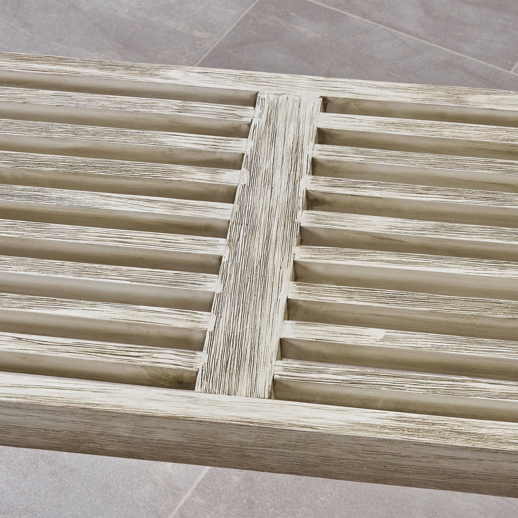 Teak Finish Acacia Wood Patio Dining Bench with Iron Legs S364397