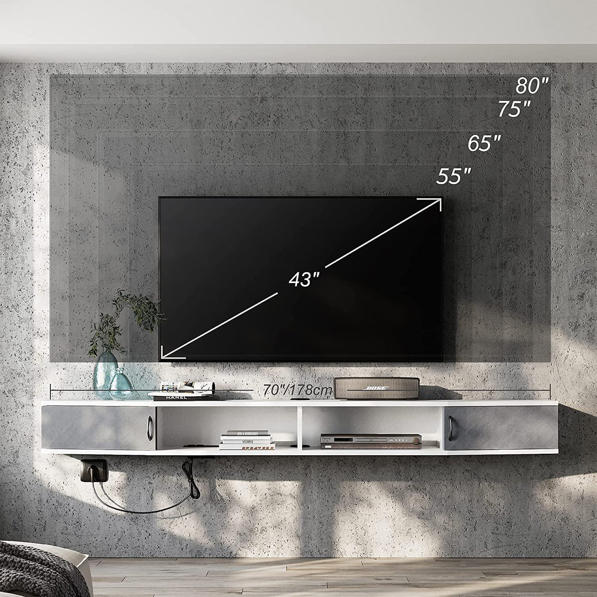 Black Floating TV Stand Wall Mounted Shelf E643566