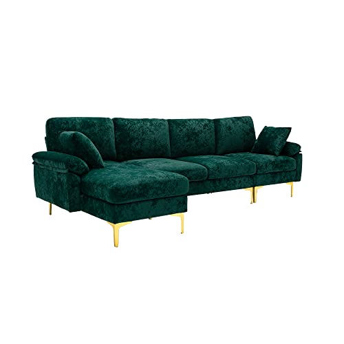 Purple 114 Inch Fabric Upholstered Modular Sectional Sofa with Chaise Lounge Ottoman and 2 Pillows A386300