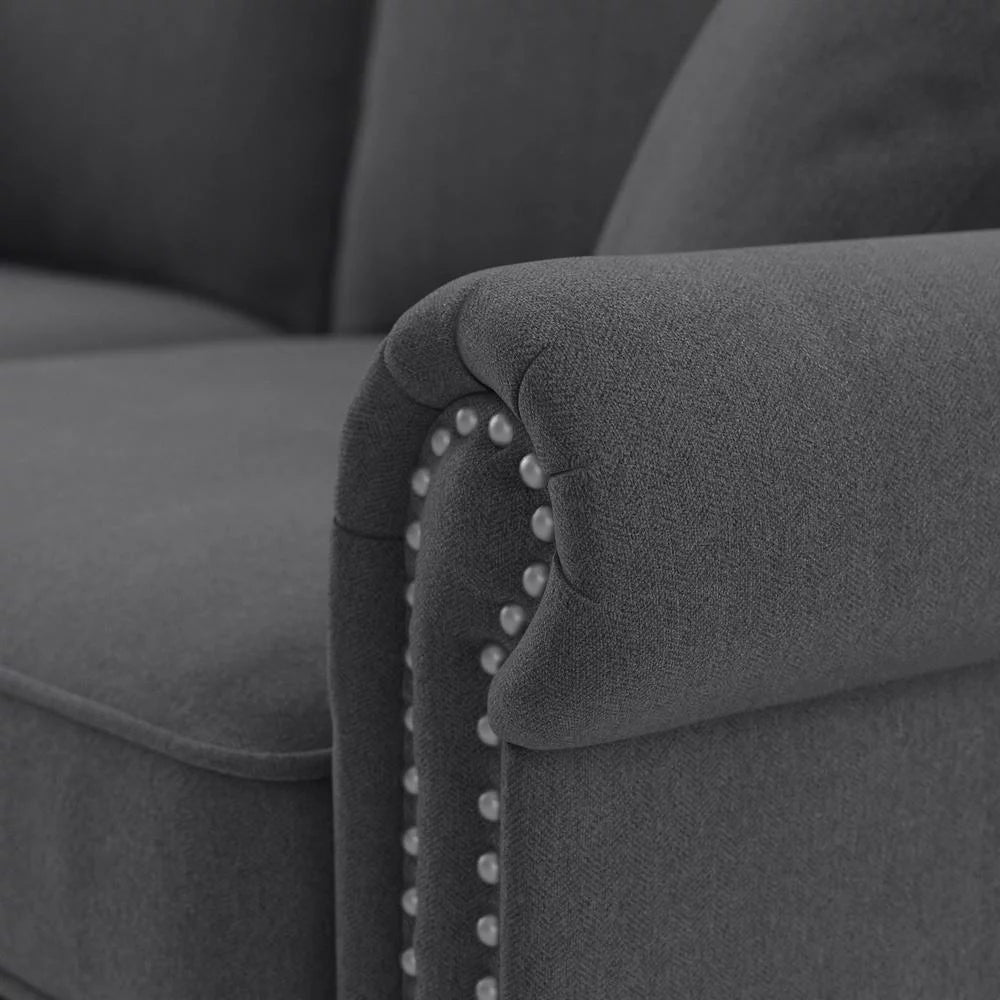 Charcoal Gray Herringbone Fabric Loveseat G14027