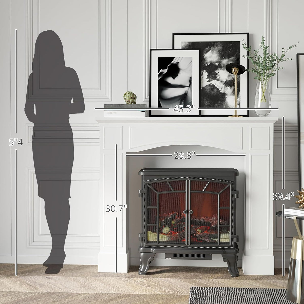White Fireplace Mantel with Decorative Pattern Interior Width 29" Z655
