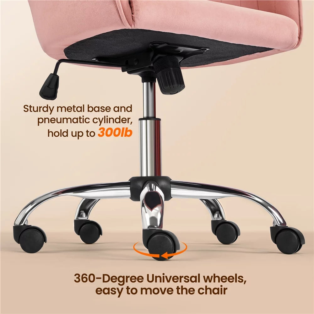 Pink Velvet Height-Adjustable Swivel Desk Chair R6848