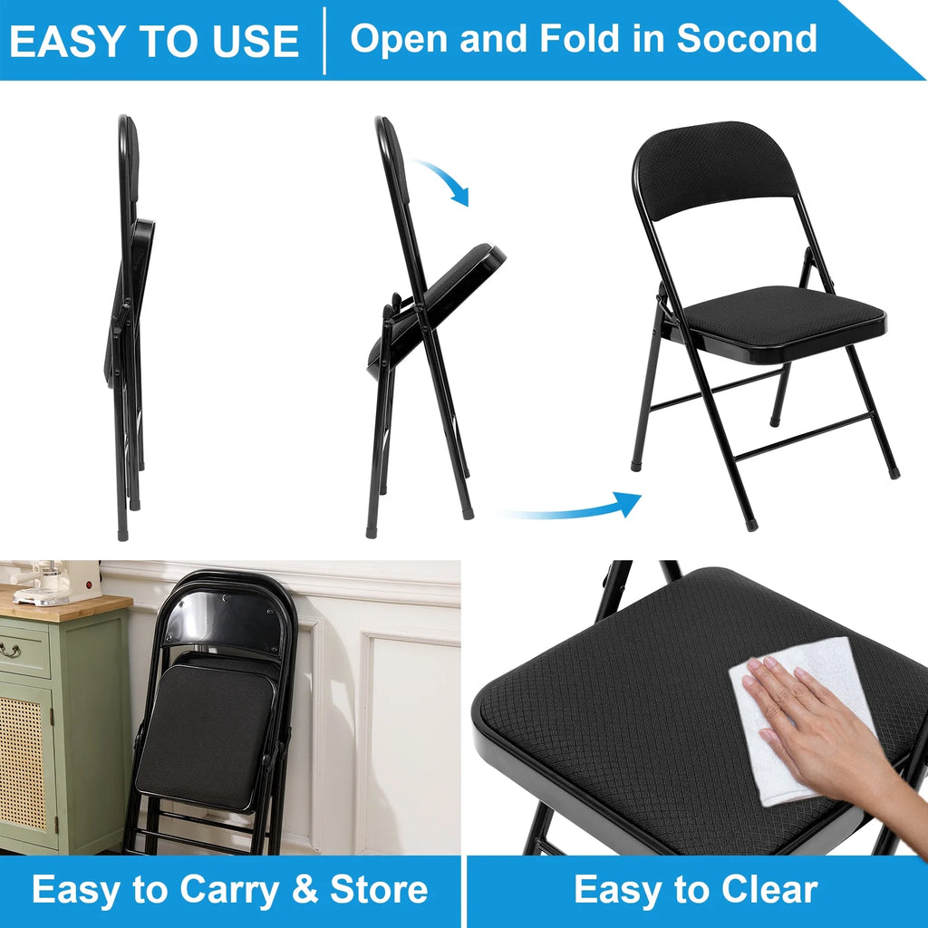 Black Fabric Padded Folding Chair 6 Pack D660