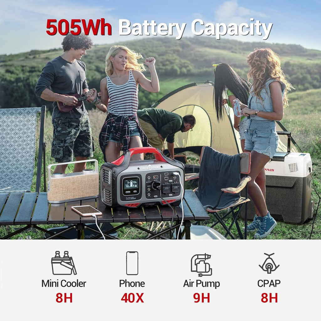 Portable Power Station 500W 505Wh Solar Generator with 2 AC Outlet C66038