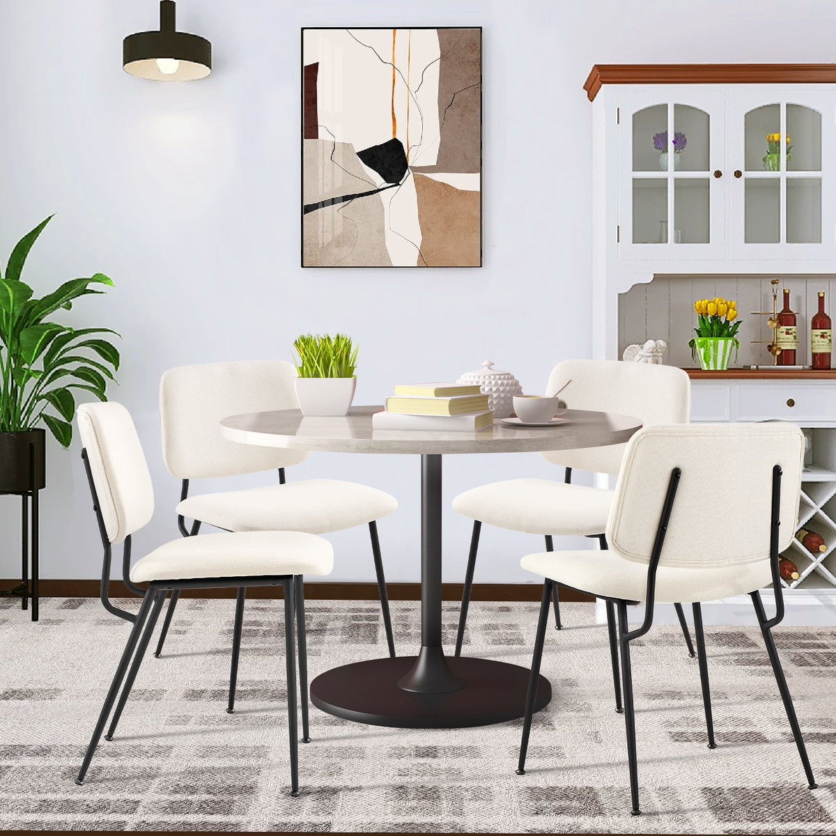 Cream Fabric Upholstered Dining Chairs Set of 6 C243