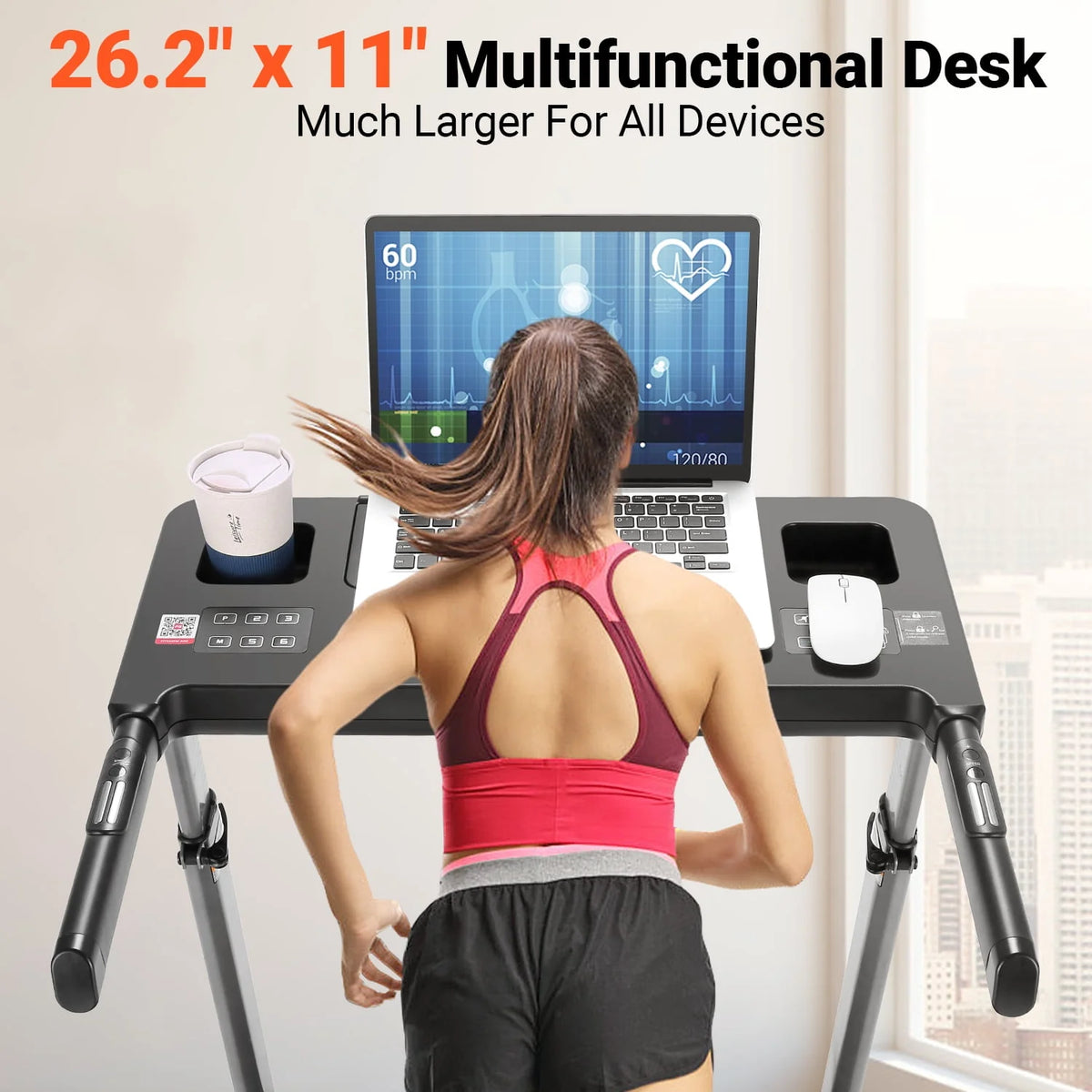 Incline Treadmill with Desk Workstation, 7.5MPH Portable Walking Pad, Black Y901