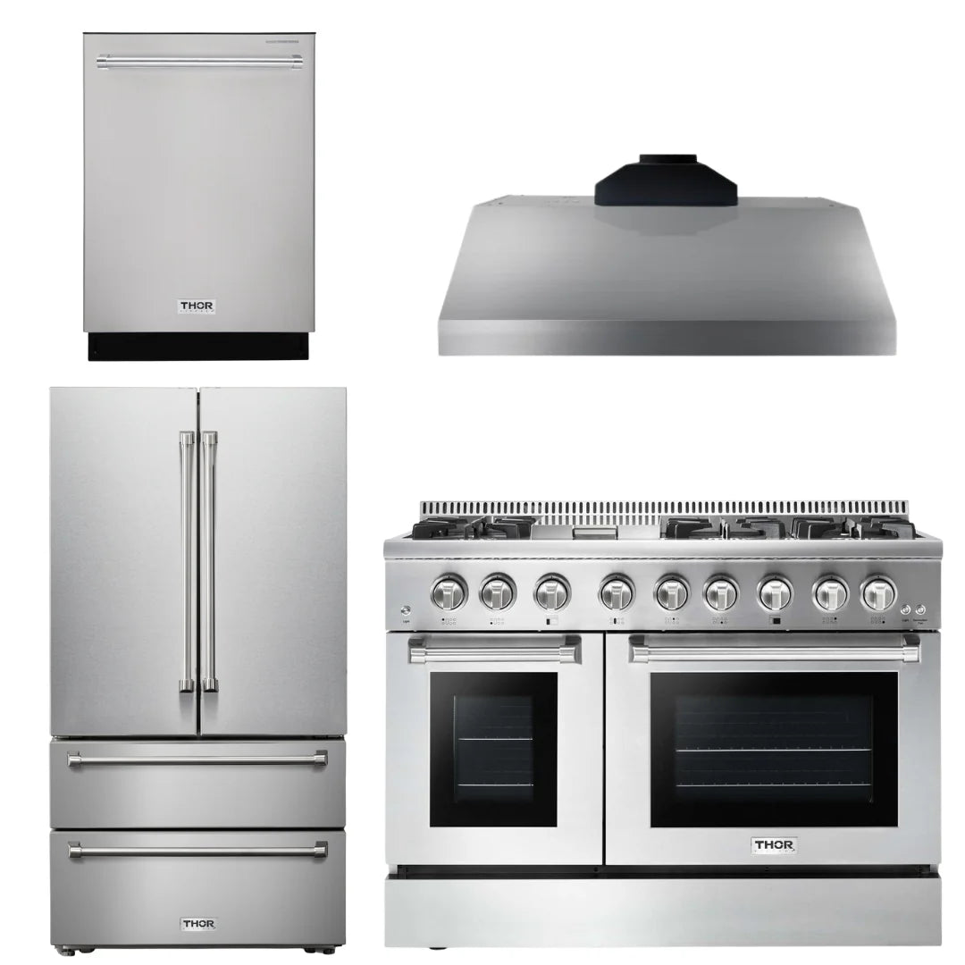 48 In. Propane Gas Range, Range Hood, Refrigerator, Dishwasher D66912