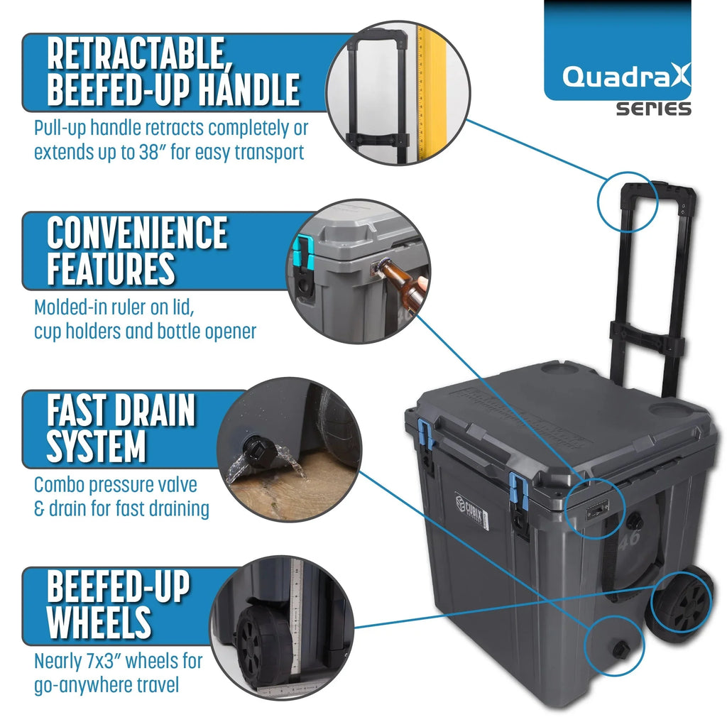 46QT Wheeled Rotomolded Portable Hard Cooler, Abyss Blue I48708