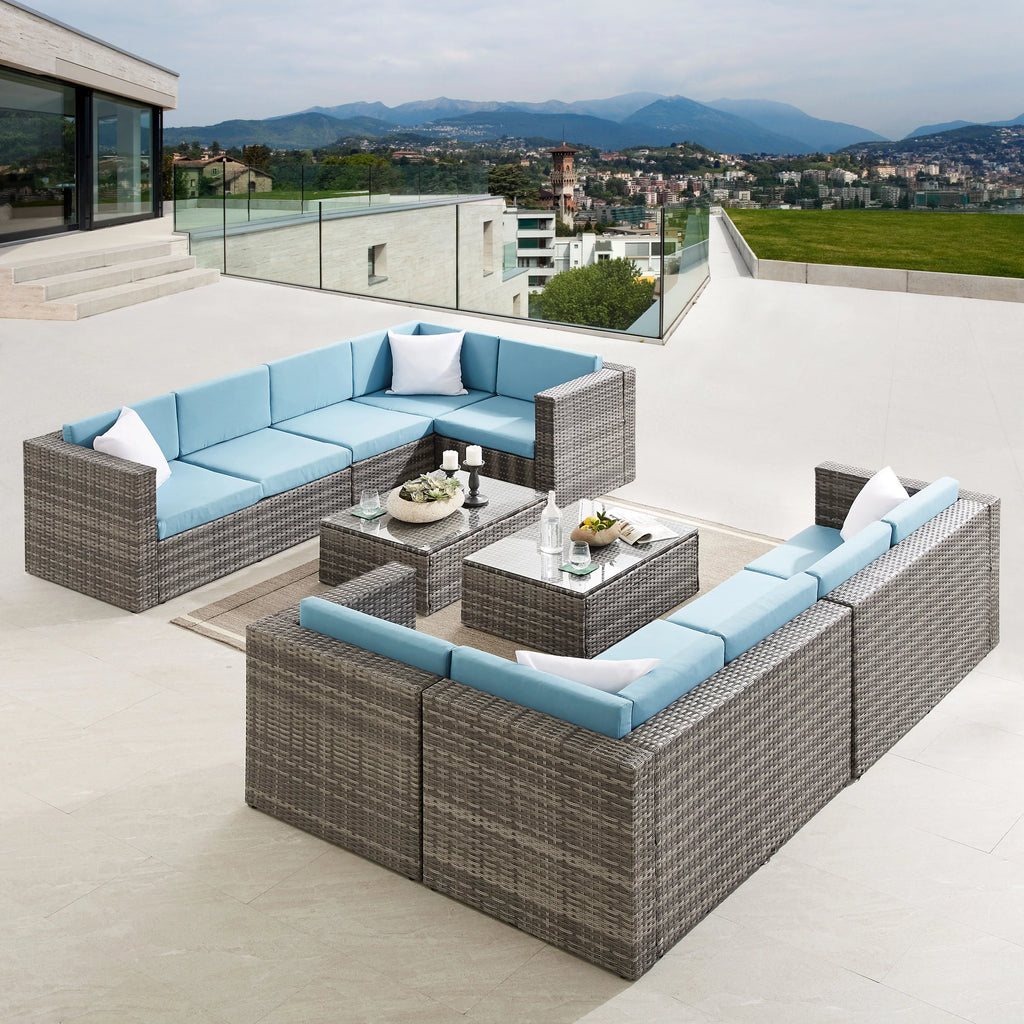 5 Pieces Rattan Wicker Outdoor Furniture Set with Glass Table U365