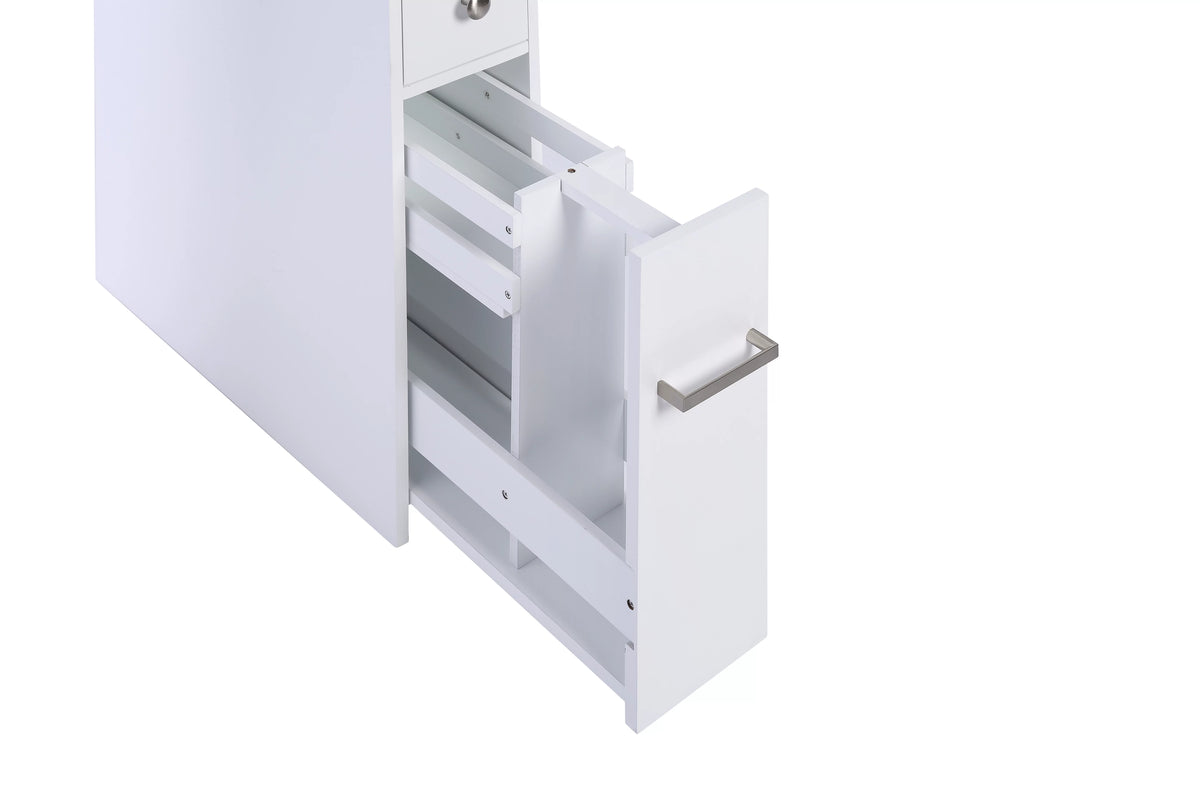 White Slim Bathroom Storage Cabinet with Toilet Paper Holder and Slide Out Drawer J30337
