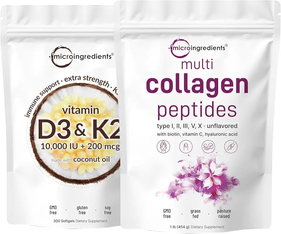 Vitamin D3 10,000iu + K2 200mcg Softgels & Multi Collagen Protein Powder 2 Pack E89974