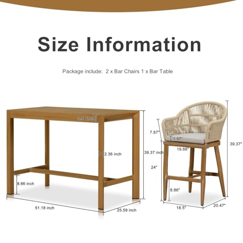 3 Pieces Outdoor Counter Height Bar Stools Set G460279