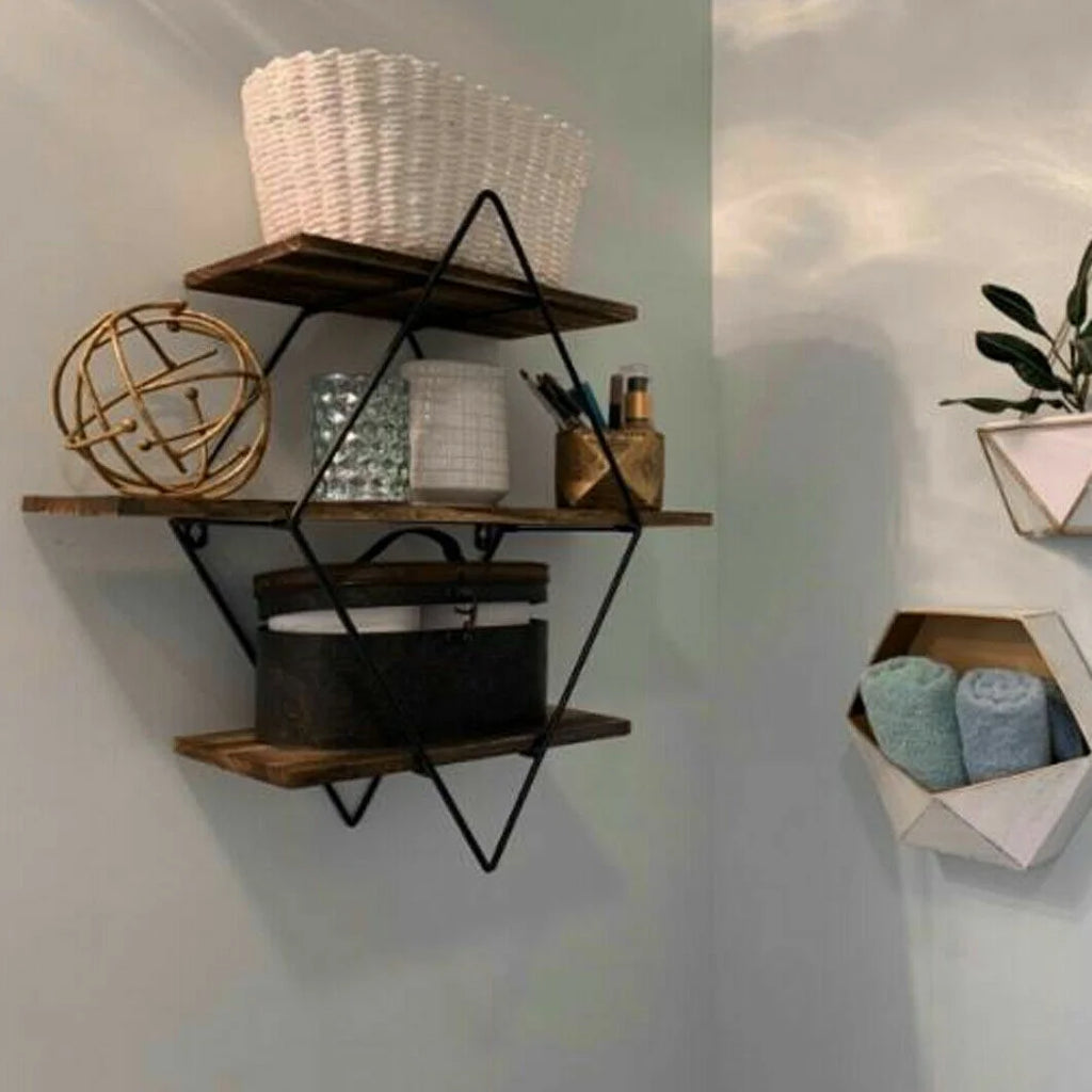 3-tier Metal Wood Floating Shelves V749