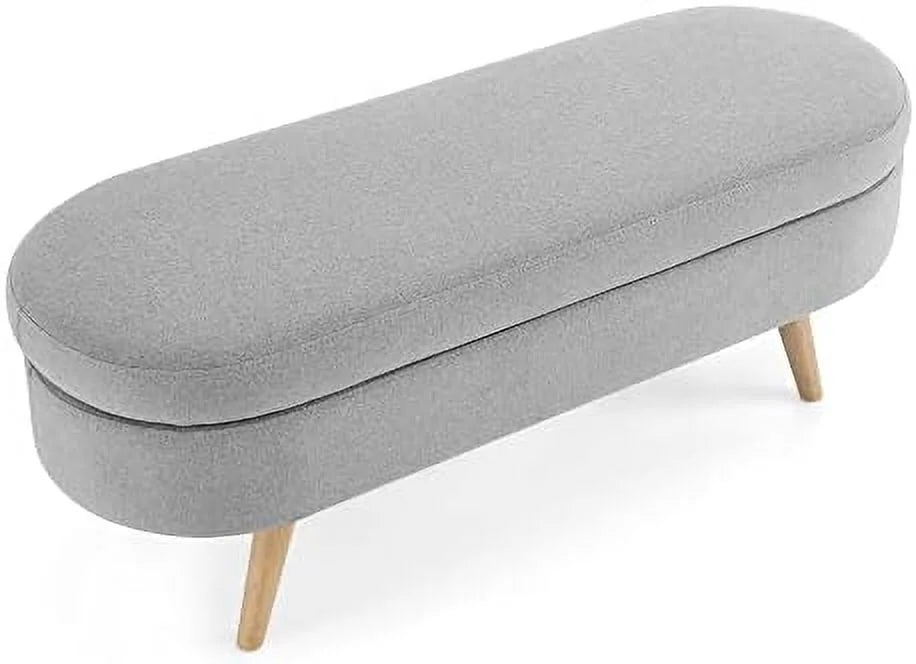 Oval Linen Fabric Upholstered Ottoman Q111