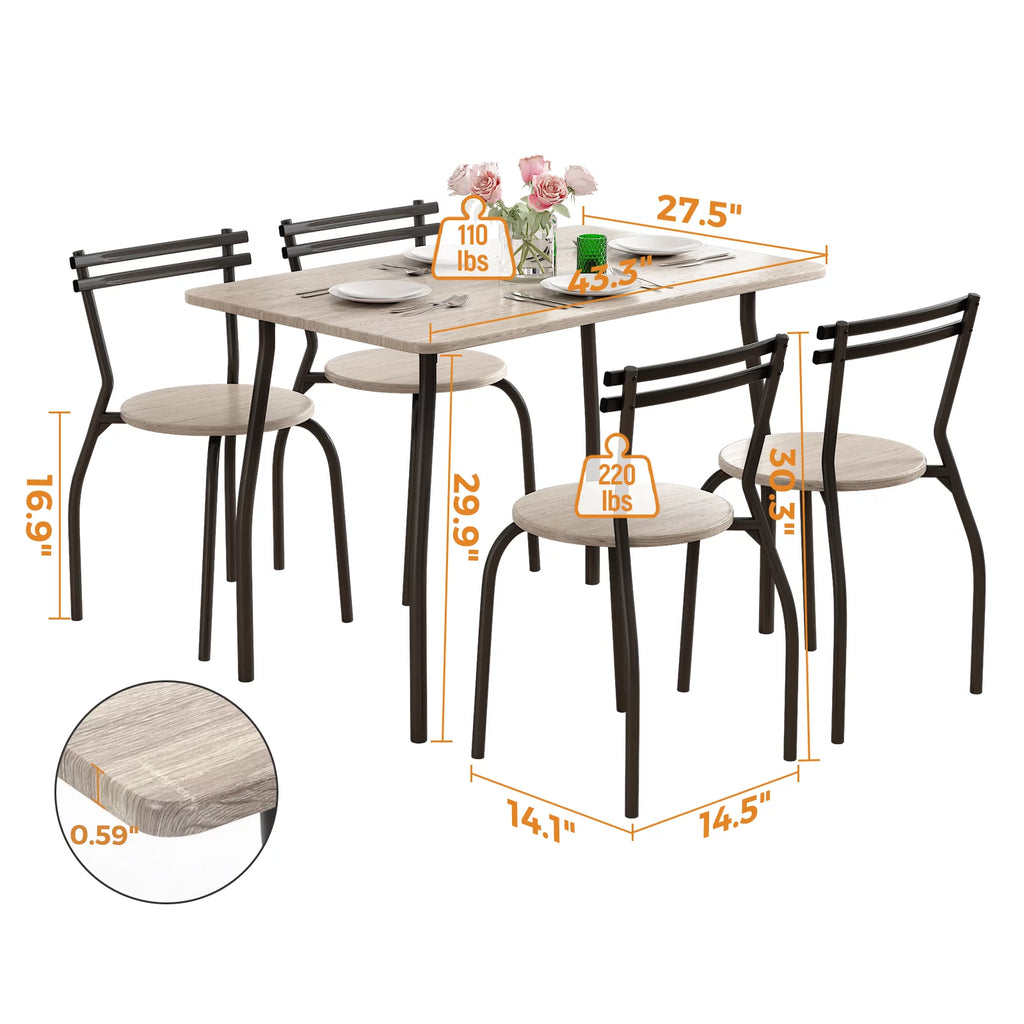 5-Piece Kitchen Table and Chairs for 4 Metal Frame Q69119