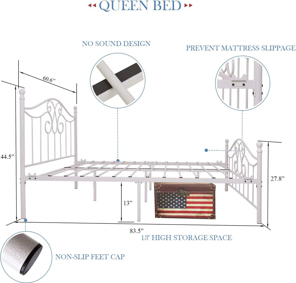 Sturdy Metal Bed Frame with Headboard and Footboard Full Grayish White O8922