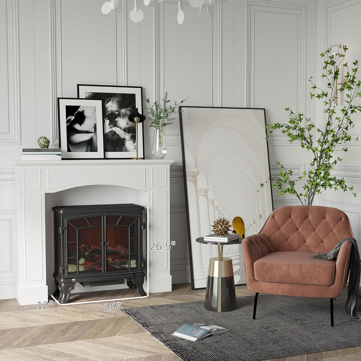 White Fireplace Mantel with Decorative Pattern Interior Width 29" Z655