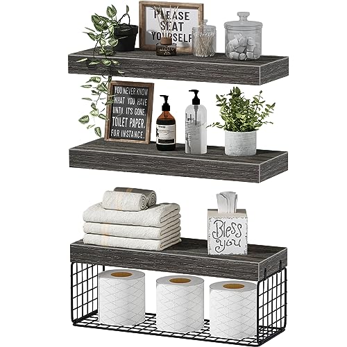 Wall Mounted Floating Shelves 16 inch Set of 3 Rustic Brown L72933