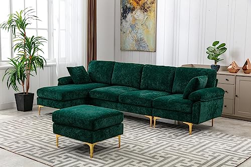 Purple 114 Inch Fabric Upholstered Modular Sectional Sofa with Chaise Lounge Ottoman and 2 Pillows A386300