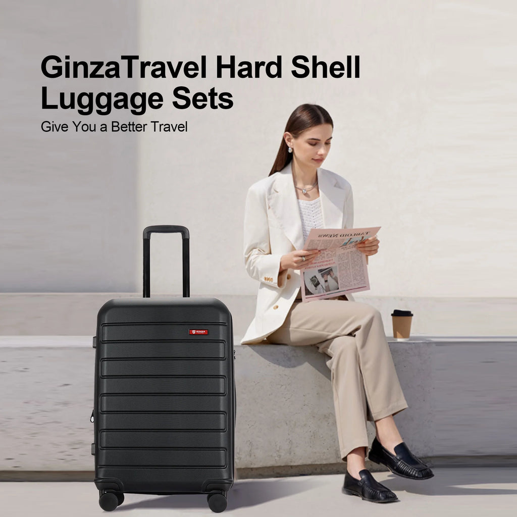3 Piece Expandable Hard Side Luggage Set with Wheels Black X3891
