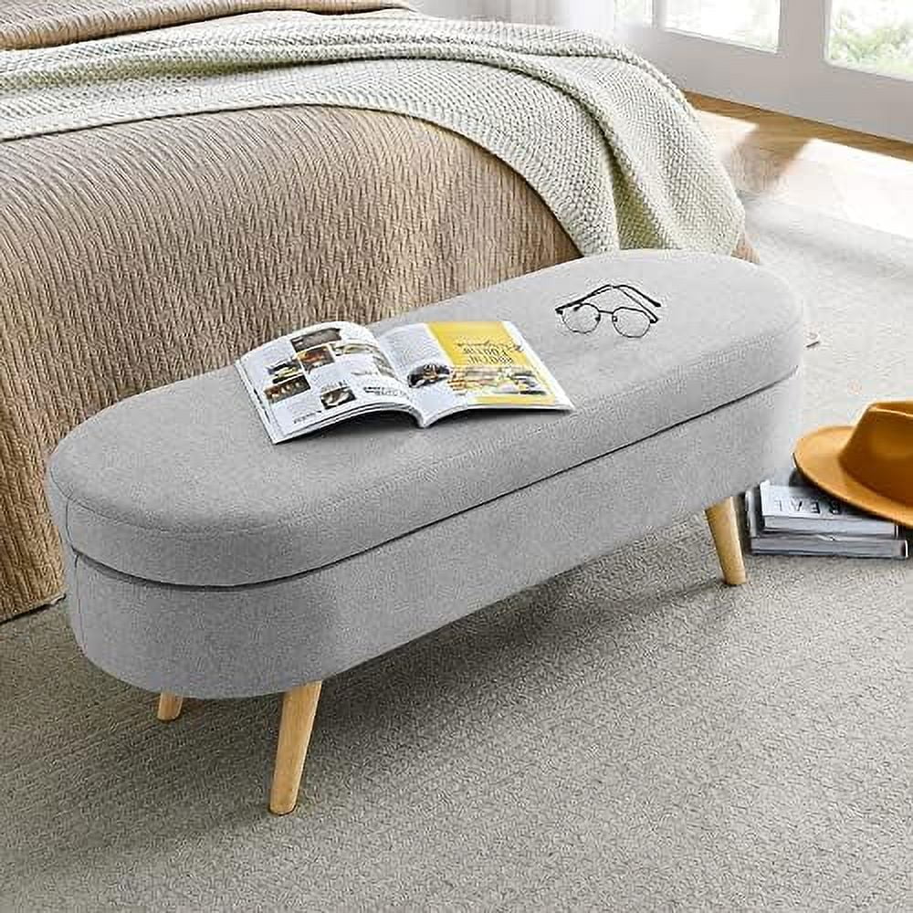 Oval Linen Fabric Upholstered Ottoman Q111
