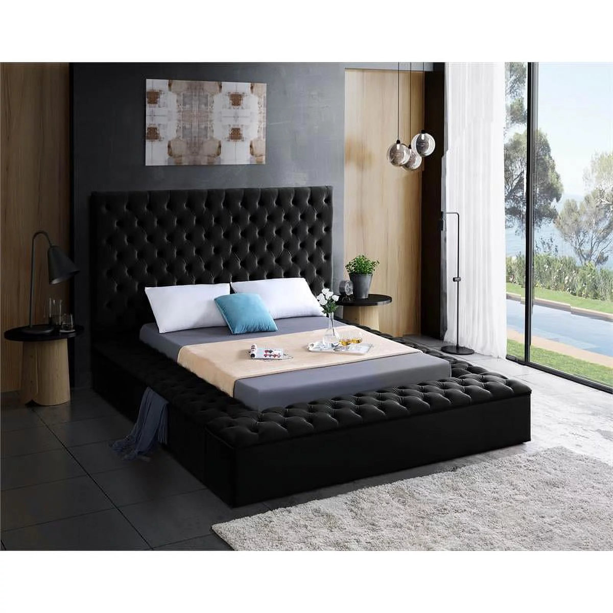 Black Velvet Queen Bed E3441