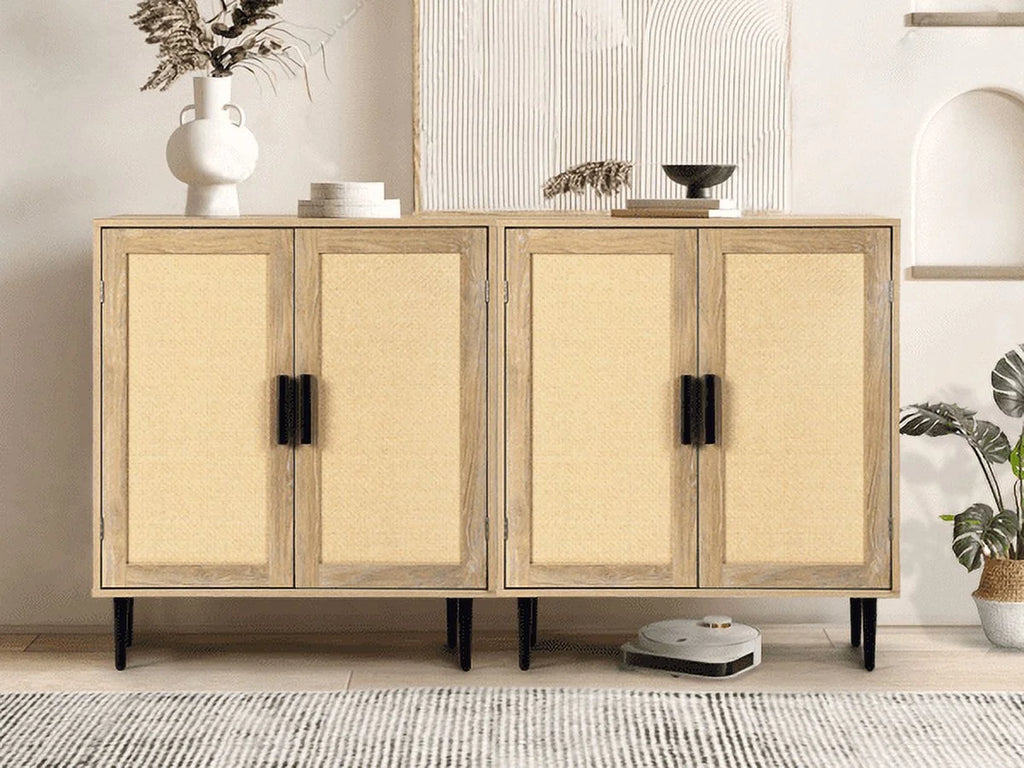 34.4'' Tall Sideboard Buffet Cabinet with Rattan Doors J272749