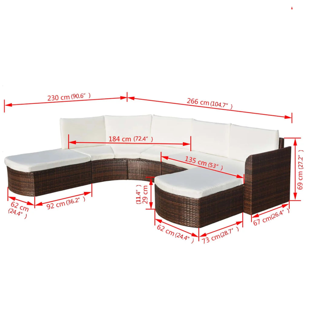 4 Piece Cushioned Corner Sofa with 2 Ottoman Brown Poly Rattan Outdoor Conversation Set S461