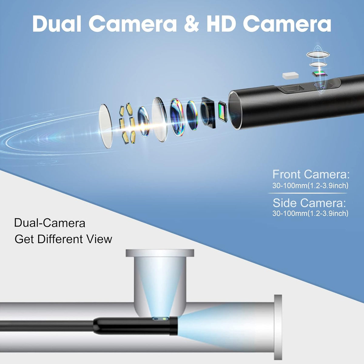 1080P Dual Lens Endoscope Camera with 5mm IP68 Waterproof Camera R326