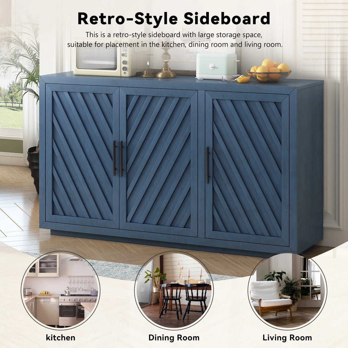 Antique Blue 3 Door Sideboard Cabinet A9953