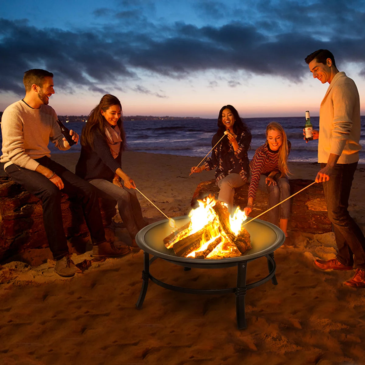 26 inch Portable Wood Burning Fire Pit with Log Grate, Poker D405