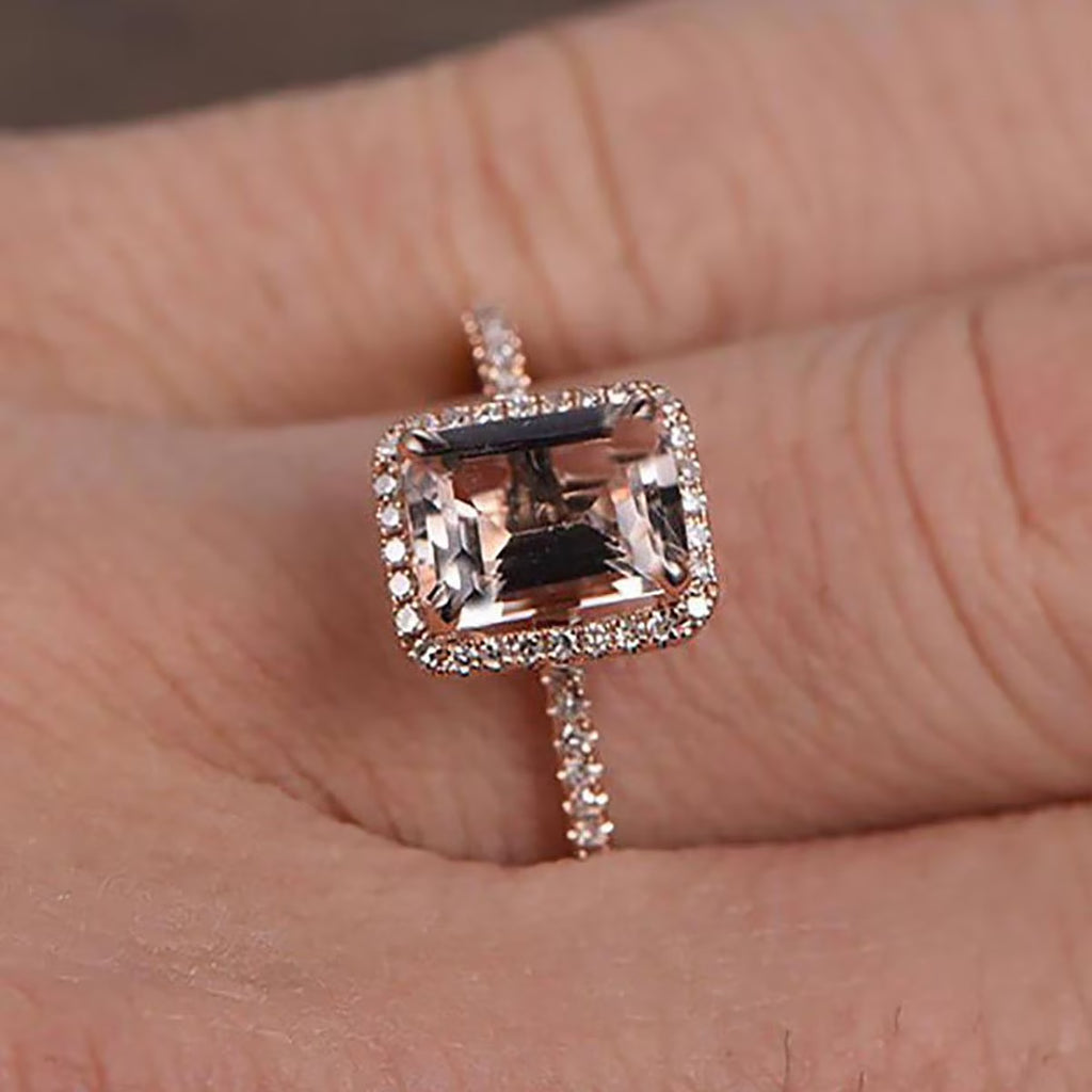 1.75 Carat Peach Pink Morganite Diamond Moissanite Halo Engagement Ring with 18k Gold Plating K57292