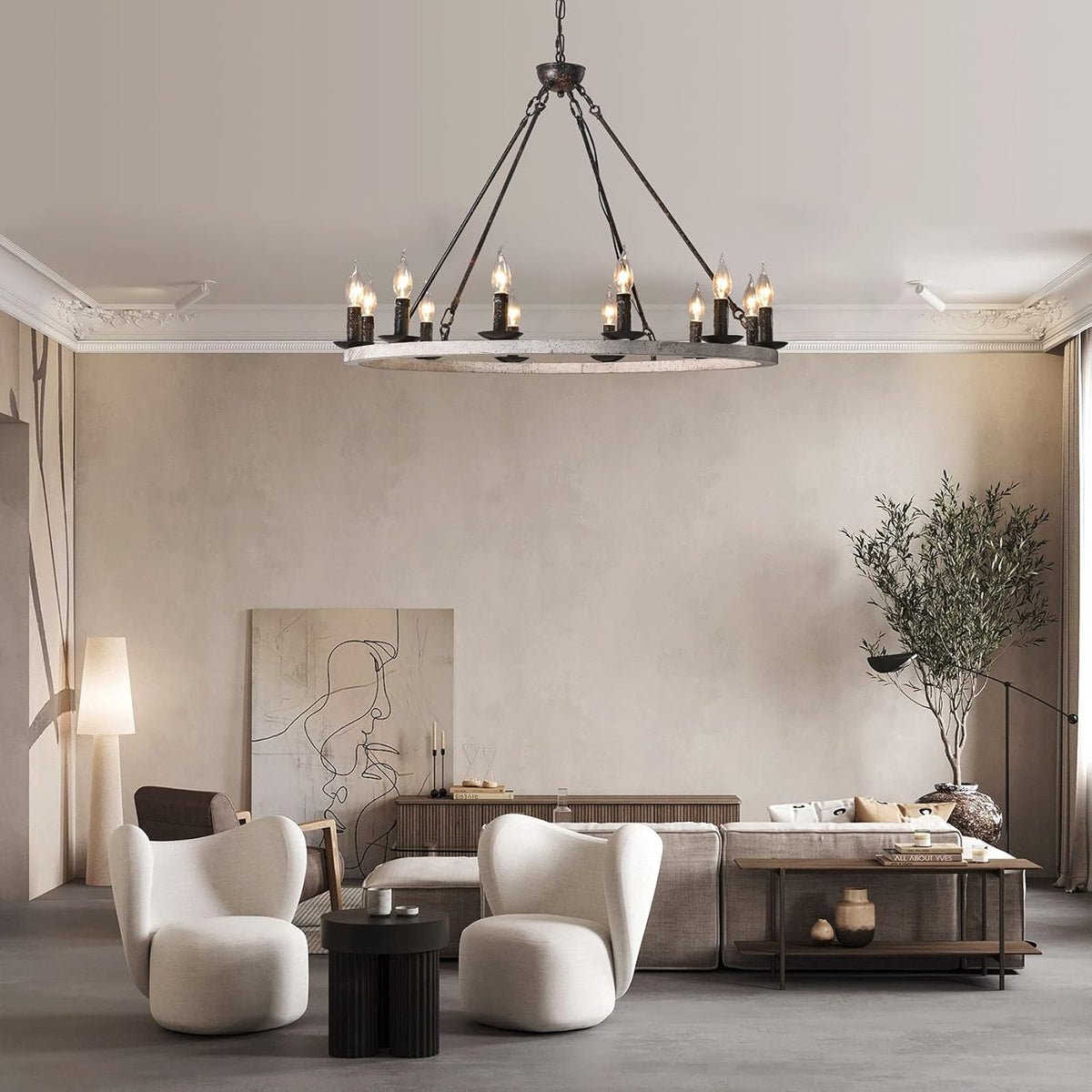 12-Lights Farmhouse Wagon Wheel Chandelier U6136